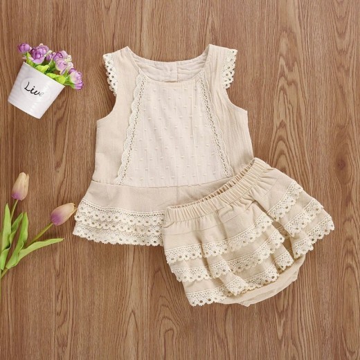 Lace Sleeveless Shorts Two-piece Suit