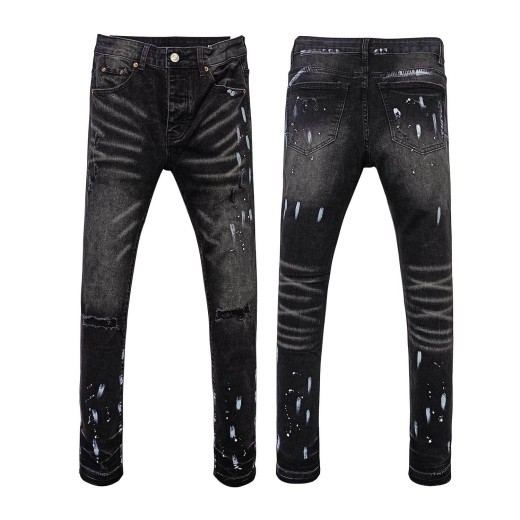 American High Street Ripped Stretch Paint Splash Straight Jeans Men