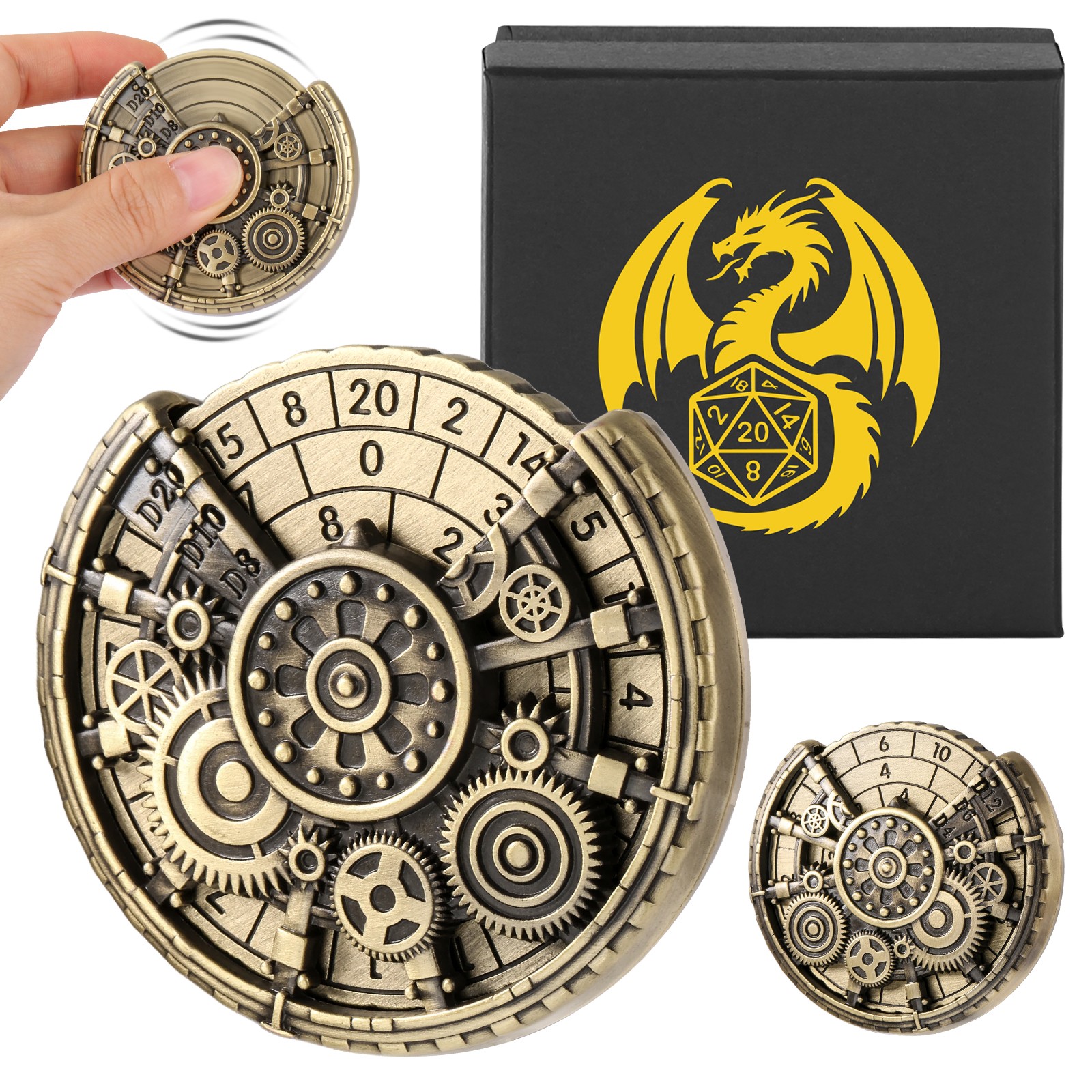 Private Model Time Gear Fingertip Gyroscope Retro Wheel DND Dice Gift Box Set, Role Playing Game Dice On The Table