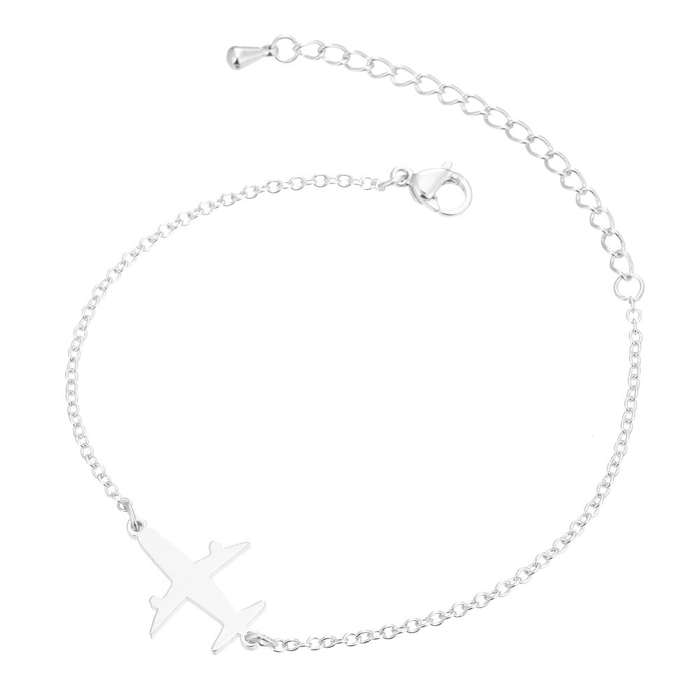 Stainless Steel Bracelet with Airplane Design Pendant - Fashion Charm Bracelet for Women, Perfect Jewelry Gift for Parties