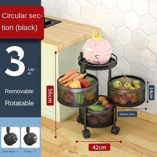 Multi-Layer Rotating Storage Rack For Kitchen With 5 Baskets