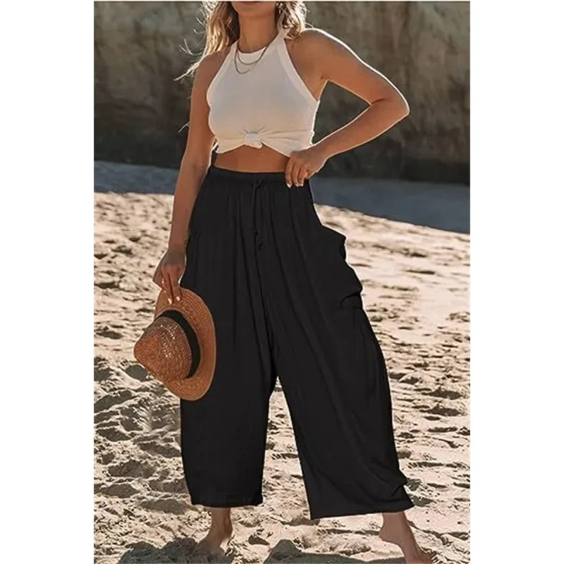 Fashion Wide Leg Pants Summer Loose Elastic High Waist Trousers