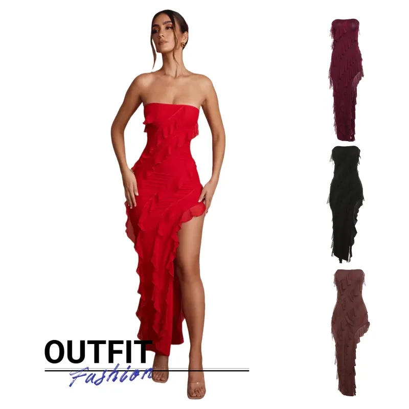 Summer Trend Skinny Women's Fashion Tube Top Backless Split Dress