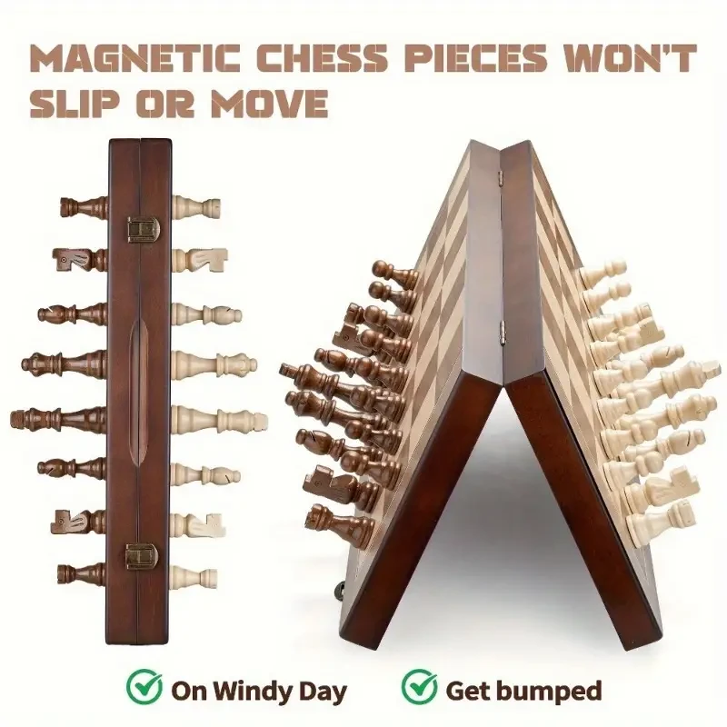 Wooden Chess Set Foldable, 38.1cm/15inch