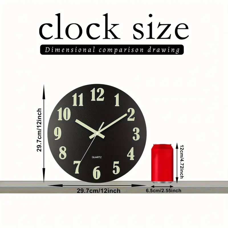 Retro Rustic Tuscan Simple 1pc Black Glow-in-the-Dark Wall Clock