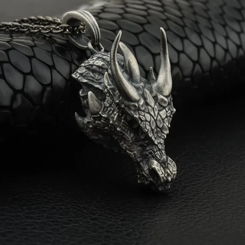 Fashion Retro Viking D-War Triangle Dragon Head Necklace