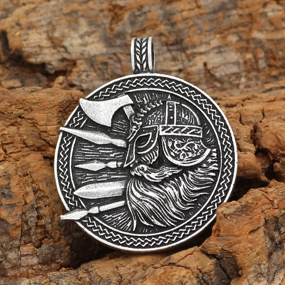 Viking Culture Odin Helmet Axe Round Men's Accessory Necklace