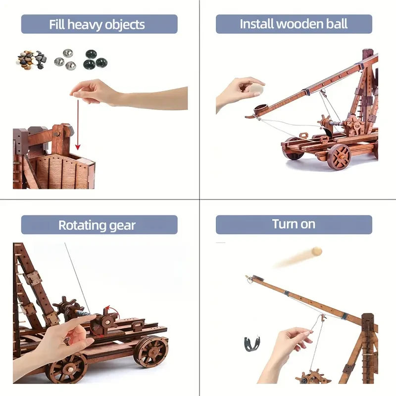 Medieval Siege Catapult Puzzle Toy: 3D Wooden Interactive Model