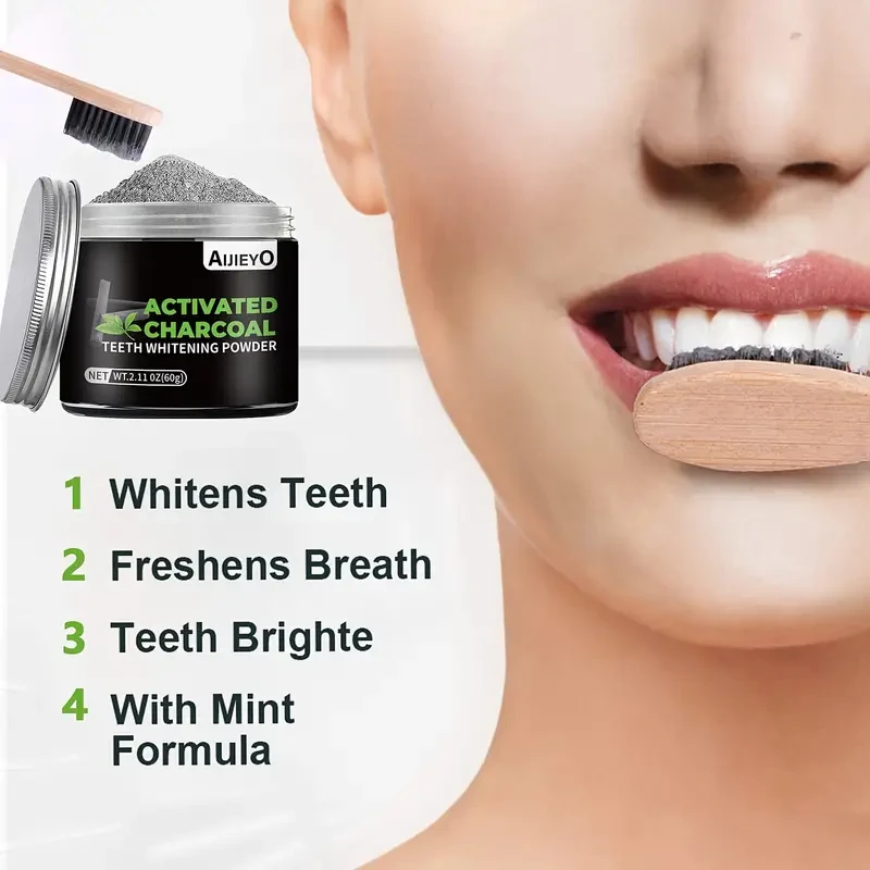 AIJIEYO Activated Charcoal Teeth Whitening Powder - Natural Tooth Polish for Deep Cleaning, Plaque Removal, and Fresh Breath