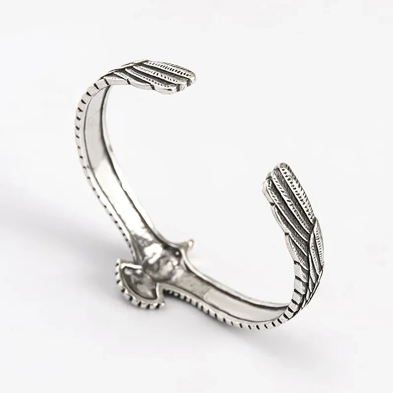Ethnic Nordic Antique Silver Plated Bangle Eagle Hawk Cuff Bracelet For Men Viking Jewelry