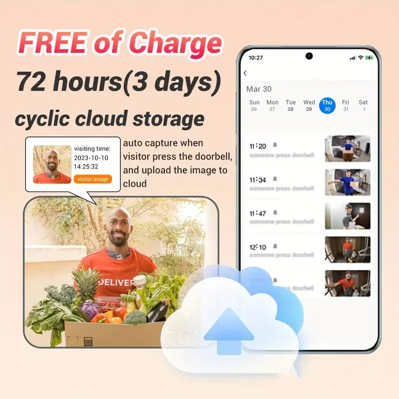 Smart Visual Dingdong Doorbell - 2.4GHz WiFi Wireless Doorbell with HD Night Vision, Two-Way Call, APP Remote Control, and 72-Hour Video Cloud Storage