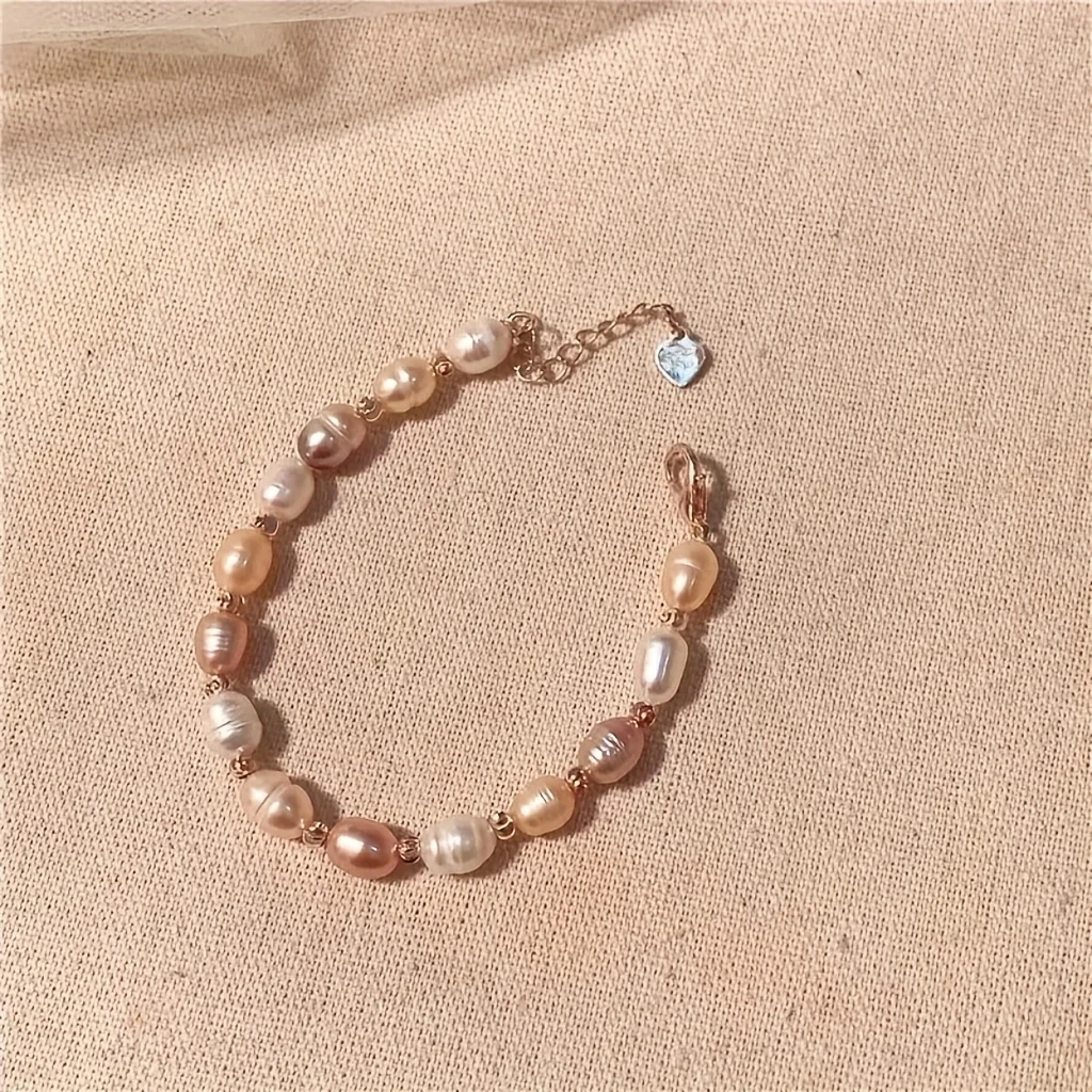 Womens Elegant Minimalist Freshwater Pearls Bracelet Fashionable Irregular Baroque Bead Design, Unplated Jewelry Gift for Daily Wear and Special Occasions