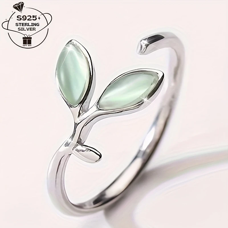 Elegant S925 Silver Womens Wedding Band with Green Teardrop Design Minimalist Open Ring for Daily Wear