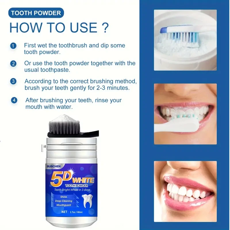 5D White Tooth Powder - Deep Cleaning and Fresh Breath Powder for Oral Health & Hygiene