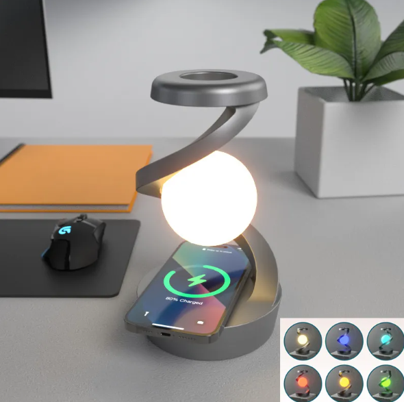 Rotating Moon Desk Lamp with Wireless Phone Charging  Sensor Control Table Lamp for Home Decor and Nightlight