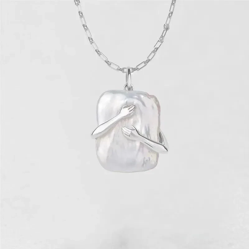 Square Baroque Pearl Couple Pendant Necklace