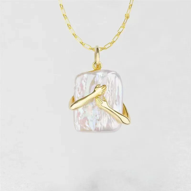 Square Baroque Pearl Couple Pendant Necklace