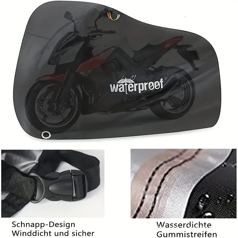 Motorcycle Covers, Heavy Duty 210D Waterproof UV Protective Tear Proof Motorbike Cover With Safety Cloth Lock Holes Design