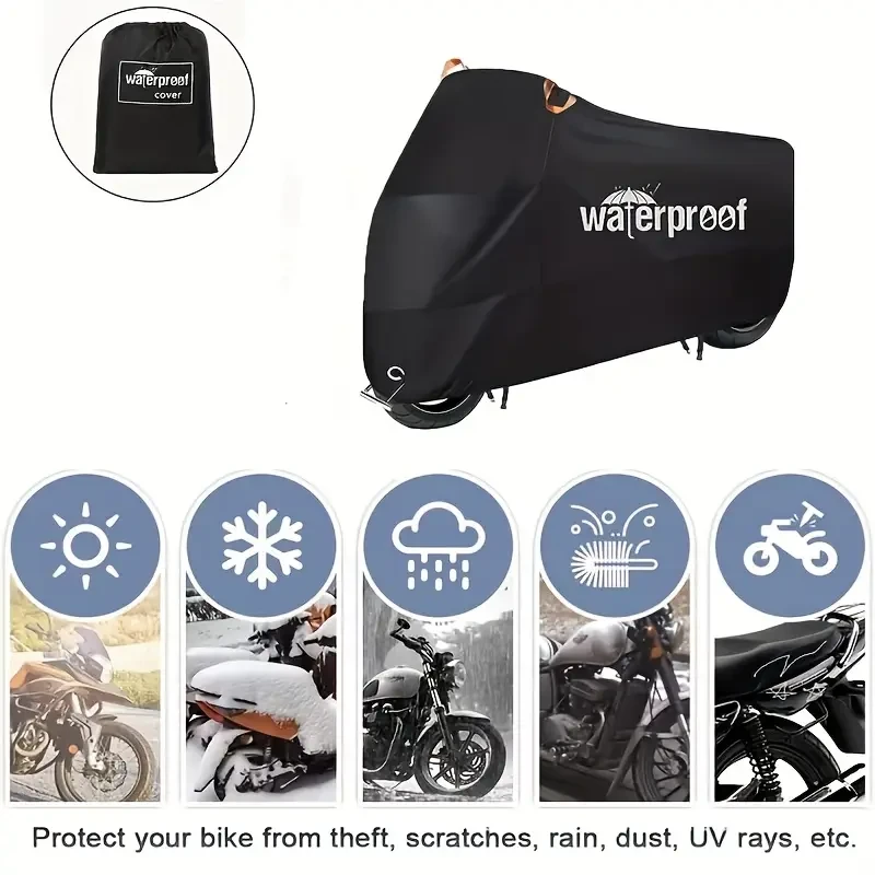 Motorcycle Covers, Heavy Duty 210D Waterproof UV Protective Tear Proof Motorbike Cover With Safety Cloth Lock Holes Design