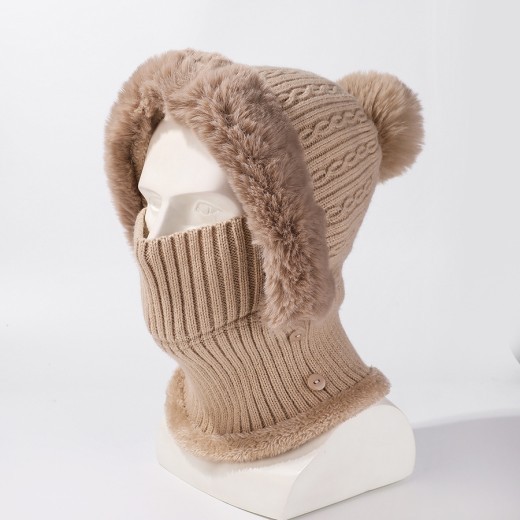 Twist Stripes Knitted Hat Scarf One-piece Fleece-lined Kit