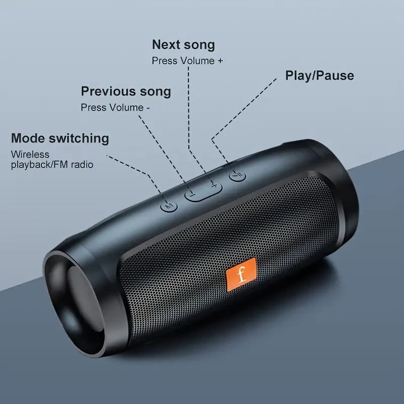 F524 Wireless Speaker - Dual Channel Subwoofer with Loud Surround Sound for Home and Car - Black