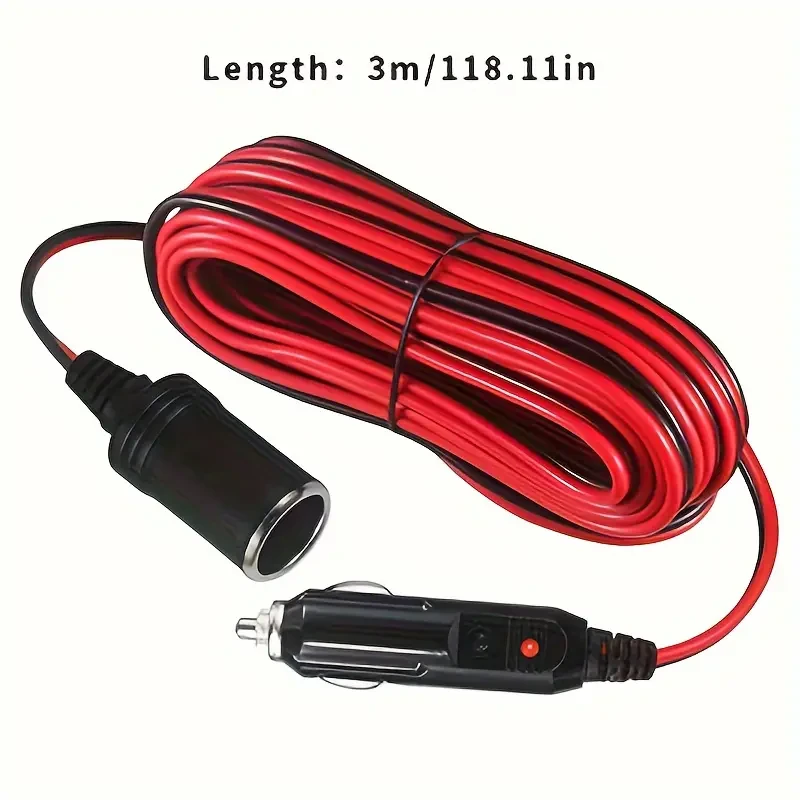 3Meters Car Plug Extension Cord 12V/24V Battery Charging Cable With Male Plug To Female Socket Adapter 16AWG Heavy