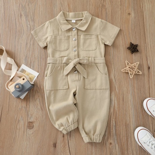 Girls' Korean-style Lapel Jumpsuit