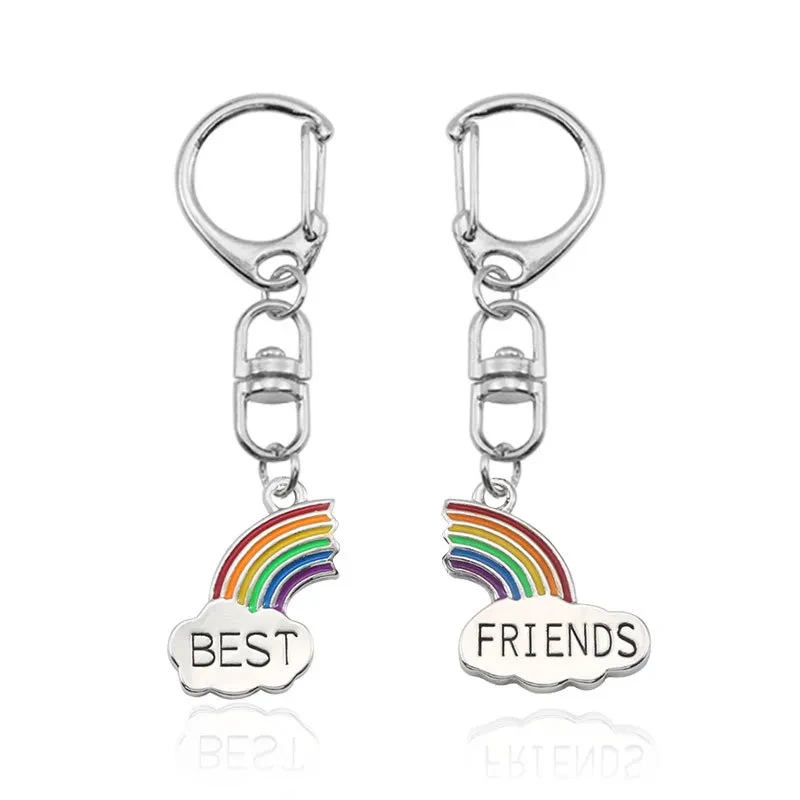 Color Stitching Rainbow White Cloud Couple Good Friend Stitching Keychain