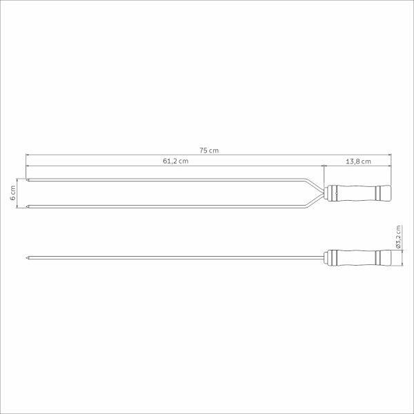 Heavy Duty Duel Prong Stainless Steel Skewer Wood Handle 75cm - Tramontina