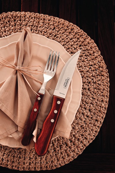 Churrasco Steak Knife Jumbo Serrated Wide Blade Polywood Red 5", 12cm - Tramontina