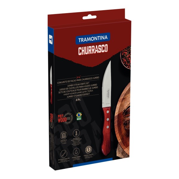 Churrasco Steak Knife Spanish 4 Piece Set 11cm Red Handles  - Tramontina