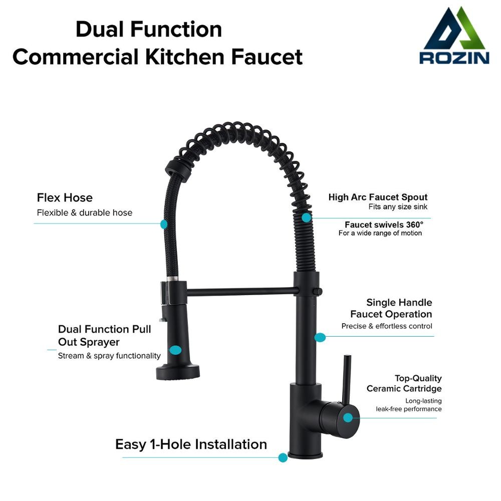 Rozin Brushed Nickel Kitchen Faucet - 360° Deck Mounted Mixer Tap