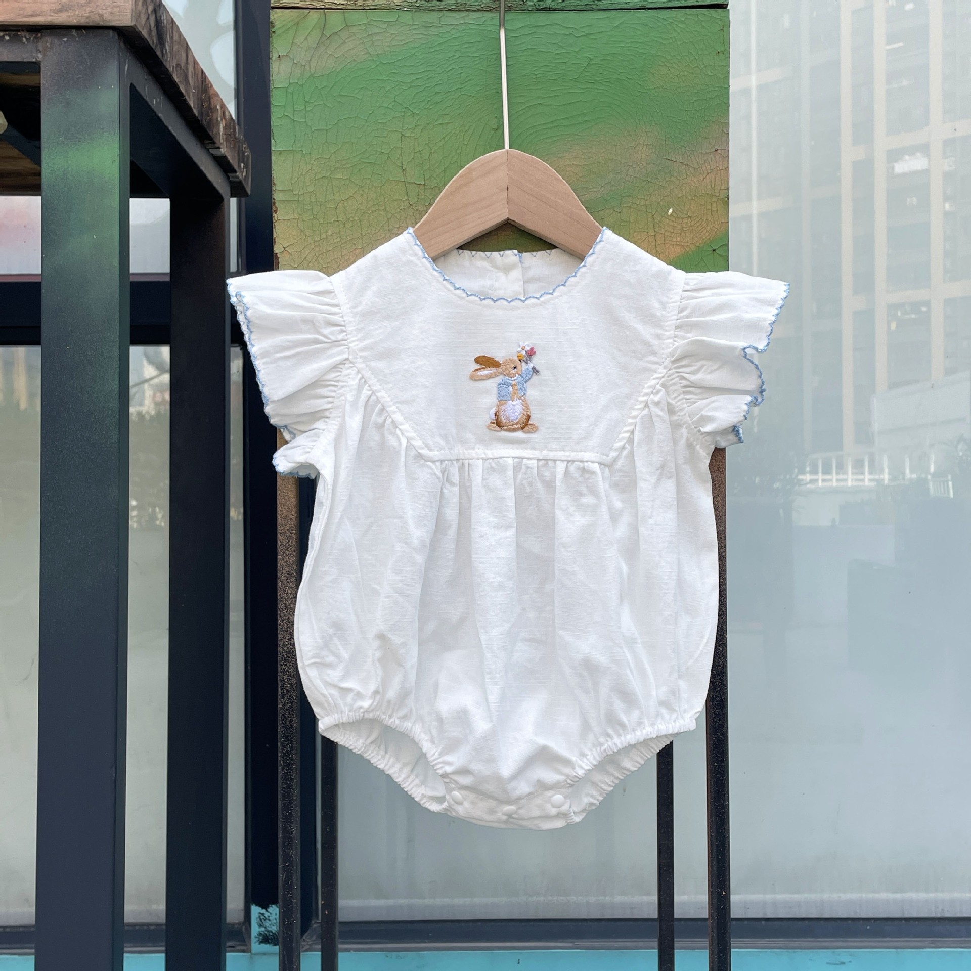 Baby Summer New Baby Girl Bunny Embroidery Bottom-covering Rompers