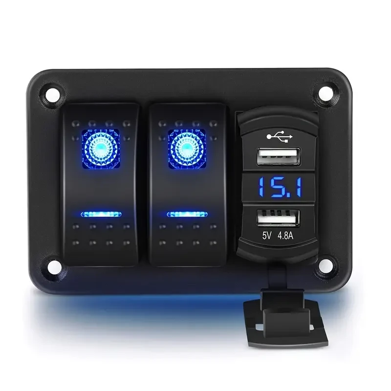 DAIERTEK 2-Gang Marine Switch Panel with Dual USB Charger
