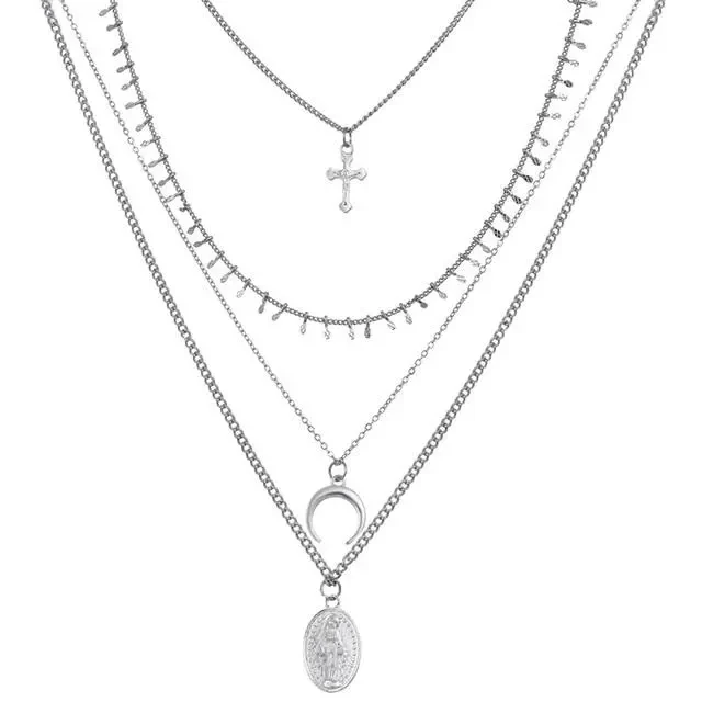 Ladies popular necklace cross moon pendant