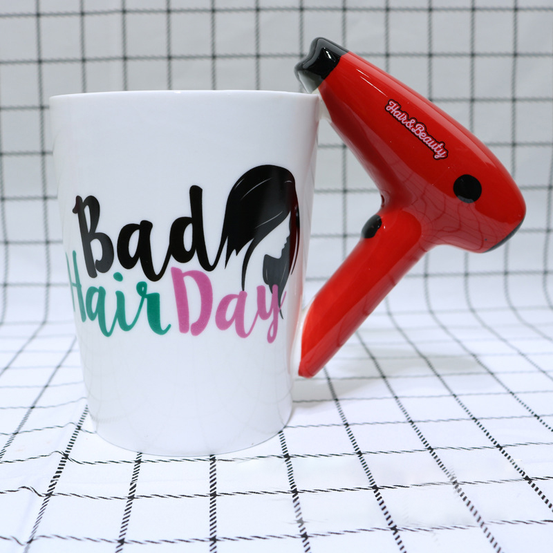 Creative Ceramic Hair Dryer Mug Ladies Tool Hair Dryer Hair Salon Bathroom Decor Vanity Decor Coffee Cup Hairdresser Gift