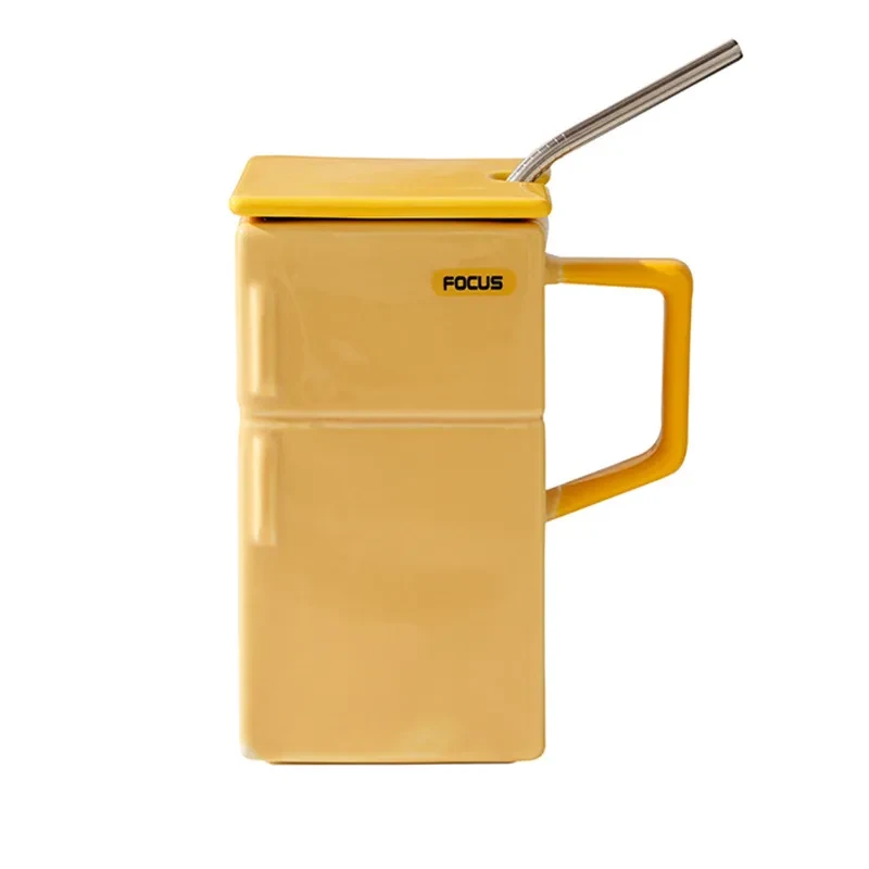 Creative Retro Refrigerator Lid Straw Ceramic Cup Kitchen Gadgets