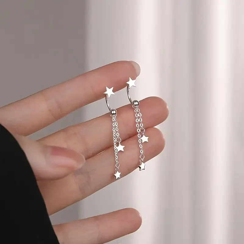 Elegant Star Tassel Stud Earrings | 1 Pair Minimalist Pentagram Drop Earrings for Women | Lightweight Everyday Jewelry Gift