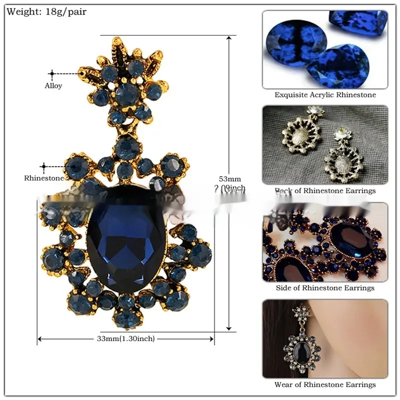 European And American Fashion Cool Vintage Sapphire Stud Earrings