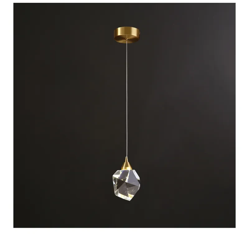 All Copper Light Luxury Crystal Chandelier Modern Minimalist Restaurant Three-Head Chandelier