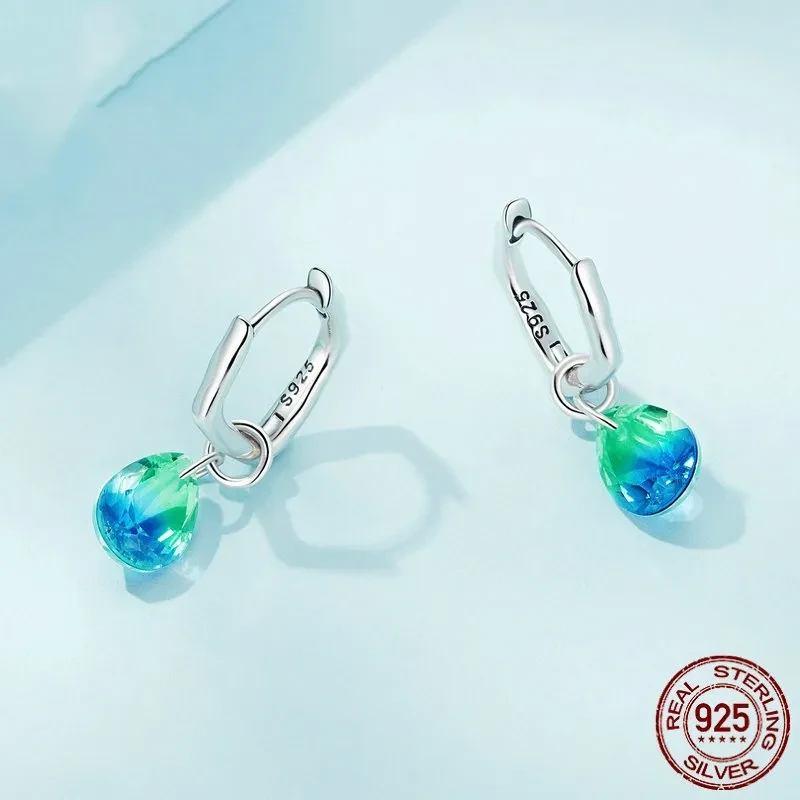 Sterling Silver S925 Water Drop Earrings Simple Gradient
