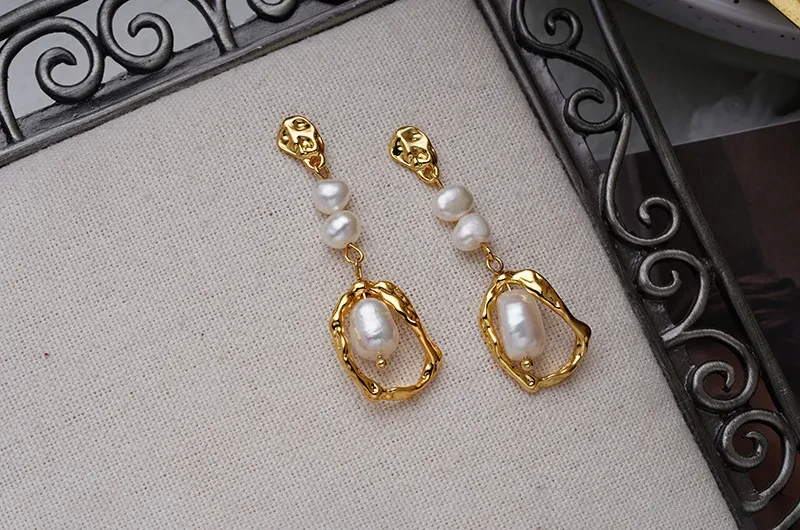 Natural Pearl Earrings Female Temperament Advanced Long Retro