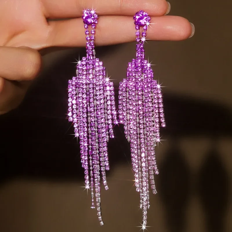 Full Rhinestone Tassel Earrings