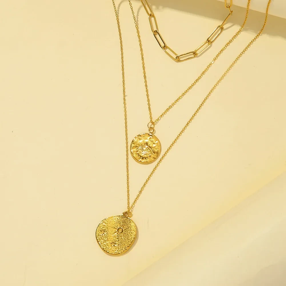 Round Coin Sun Eye Multilayer Pendant