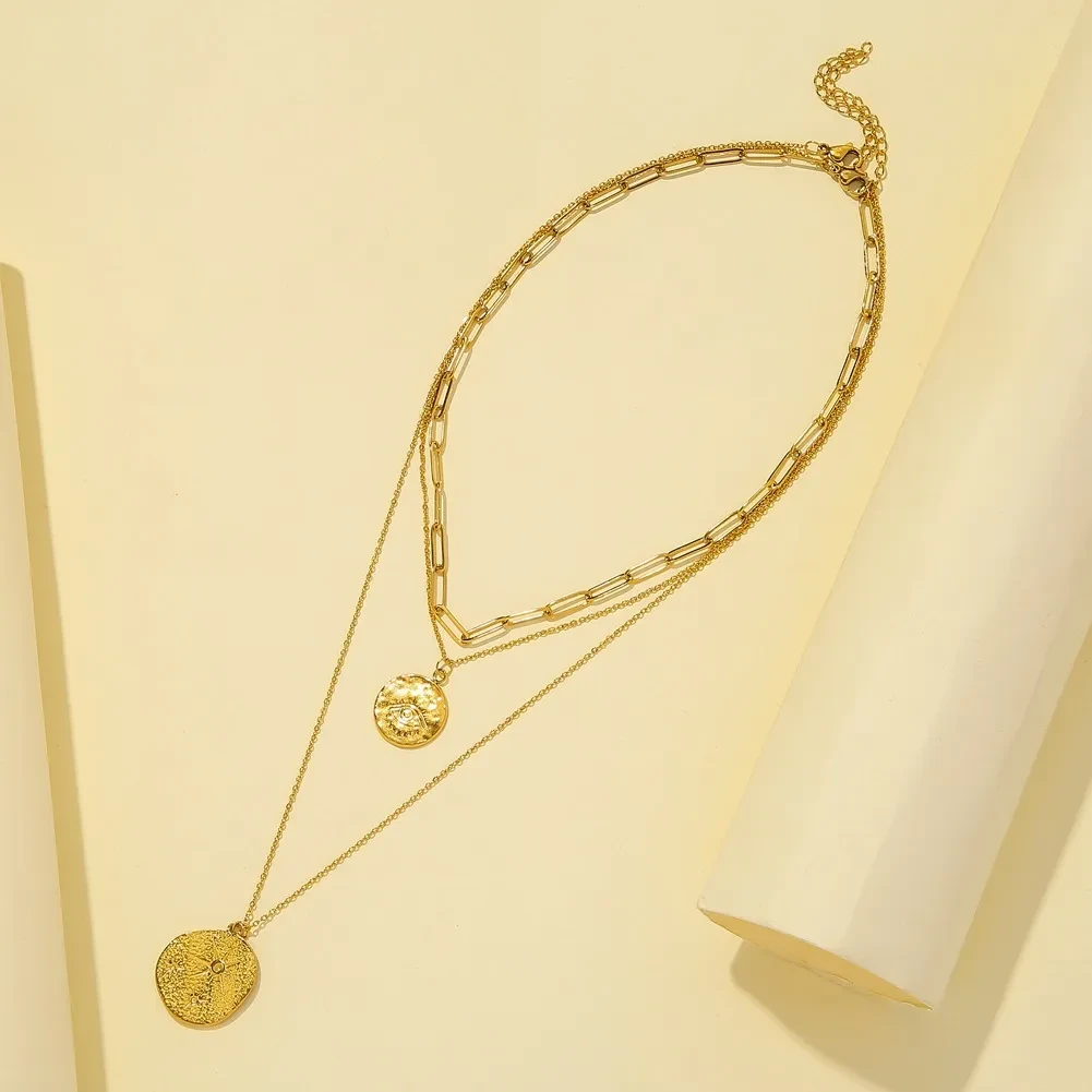 Round Coin Sun Eye Multilayer Pendant