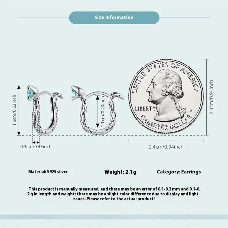 Silver Ziyun Original Animal Year Snake Ear Clip Unisex