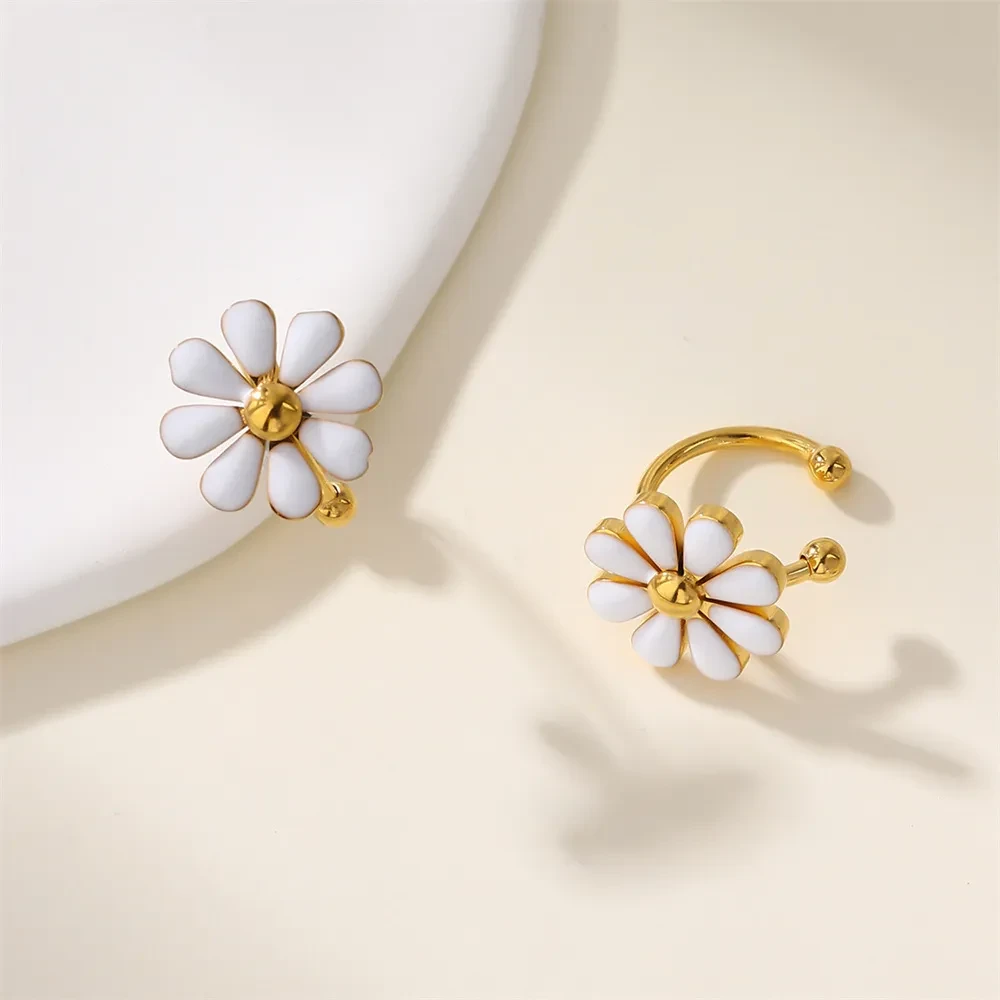 Ear Clip Stainless Steel White Dripping Female