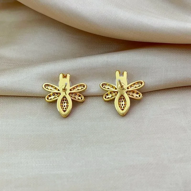 Bee Light Luxury Zircon 925 Silver Stud Earrings
