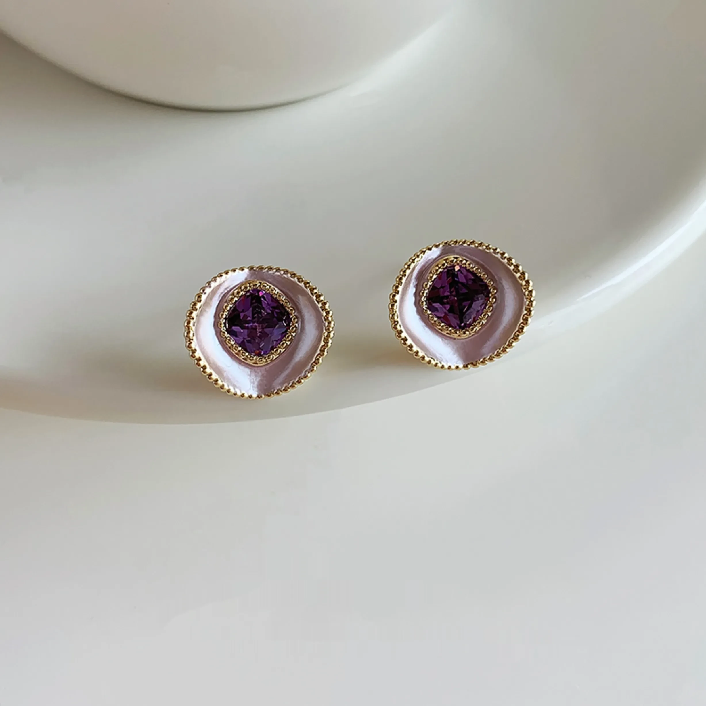 Sterling Silver Needle Elegant Purple Stud Earrings