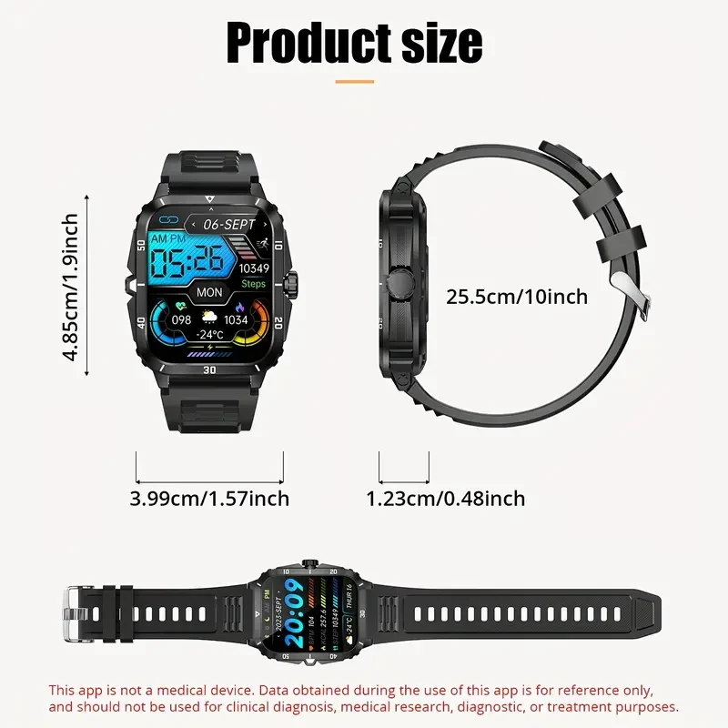 Advanced Men's Fitness Smartwatch - 1.96" IPS HD Screen, 430mAh Battery, Wireless Call, Music Control, Sleep Monitoring, Weather Forecast